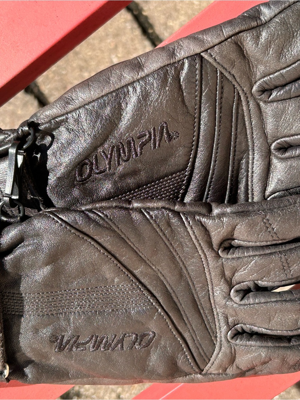 Olympia Black Leather Motorcycle Gloves in Medium